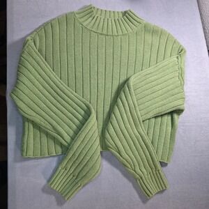 L.A. Hearts Sage Green Ribbed Mock Neck Cropped Cotton Sweater Womens Medium